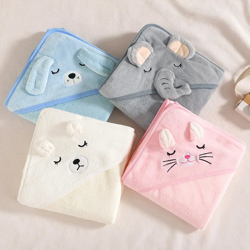 Soft Cartoon Animal Baby Hooded Towel Warm Toddler Bathrobe Swaddle Wrap for Newborns Boys Girls