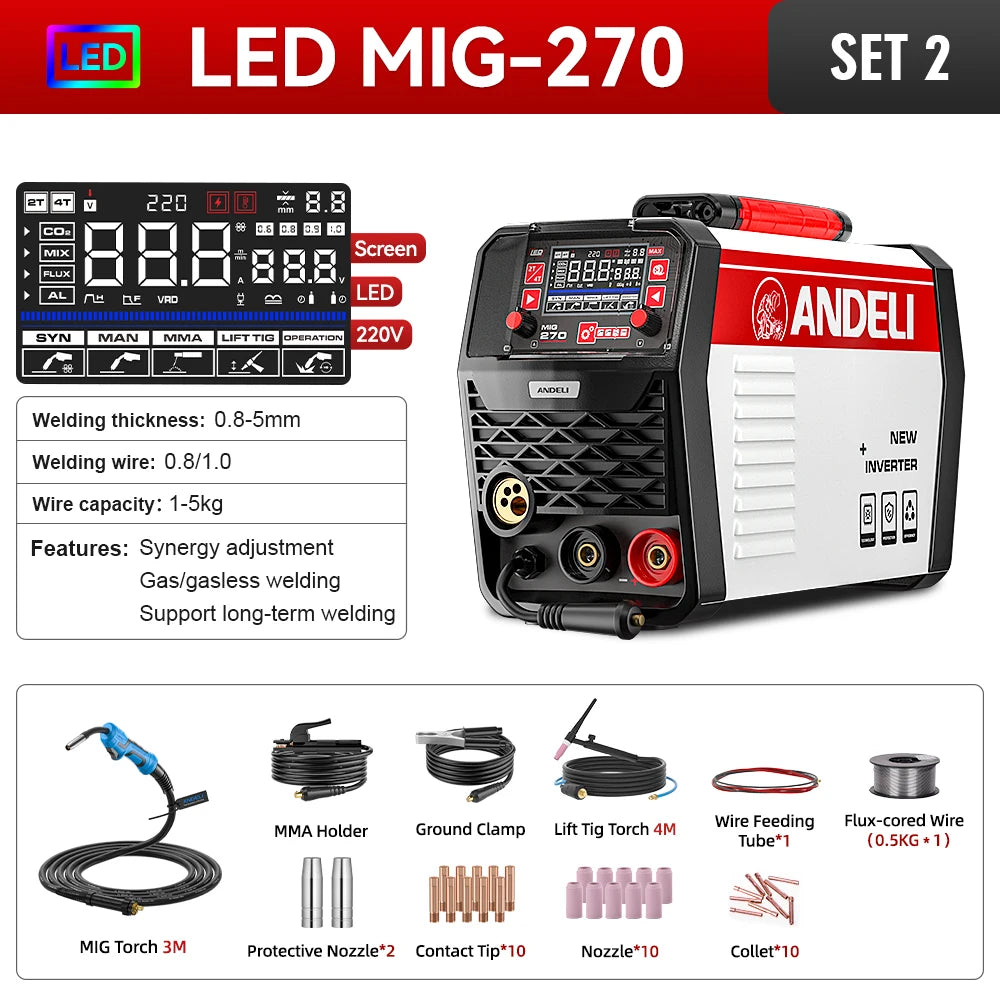 Andeli 200A Semi Automatic Welding Machine MIG TIG MMA Inverter Welder Spool Gun Compatible