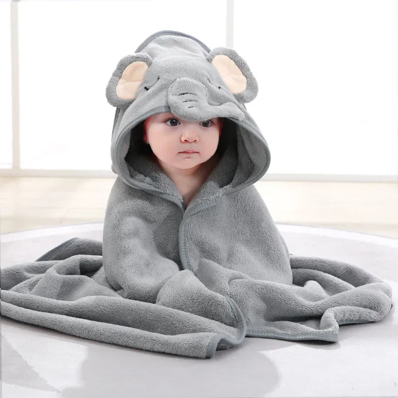 Soft Cartoon Animal Baby Hooded Towel Warm Toddler Bathrobe Swaddle Wrap for Newborns Boys Girls