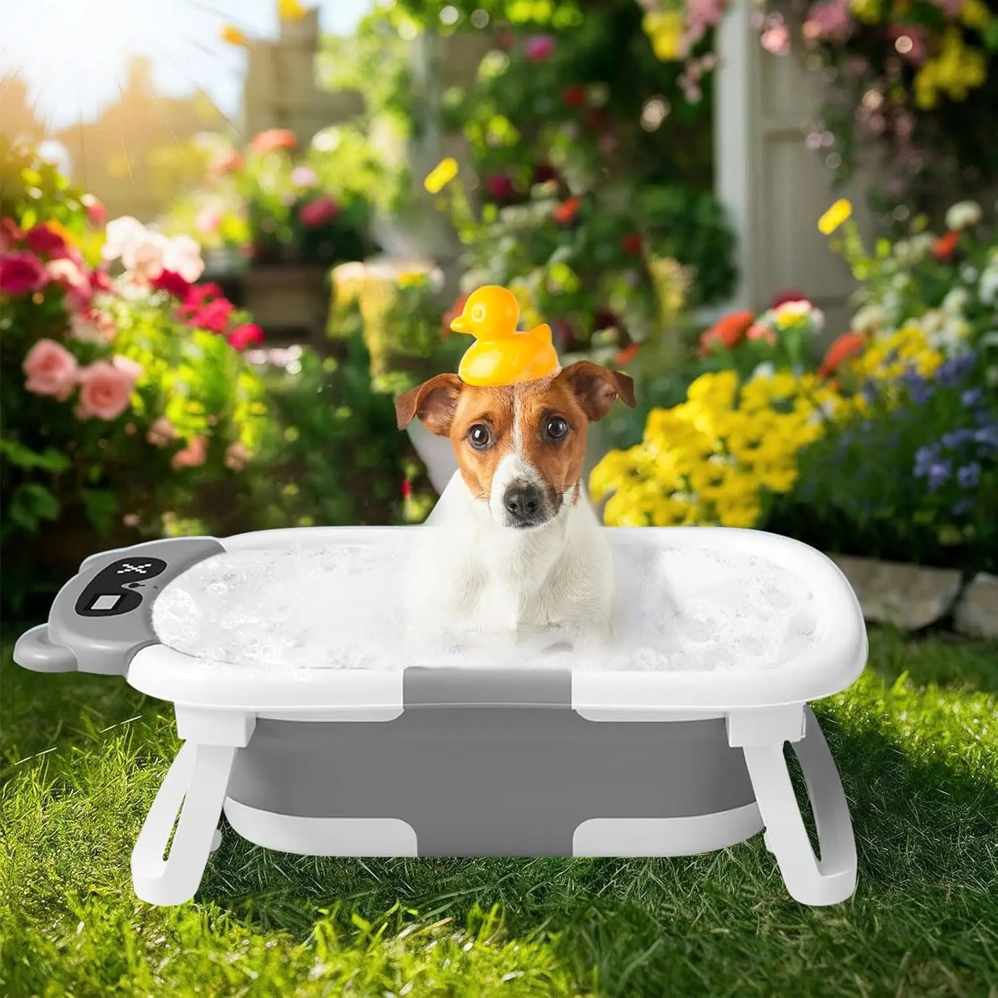 Baby Bathtub with Real Time Temperature Display Non Slip Foldable Tub and Cushion Support for Shower