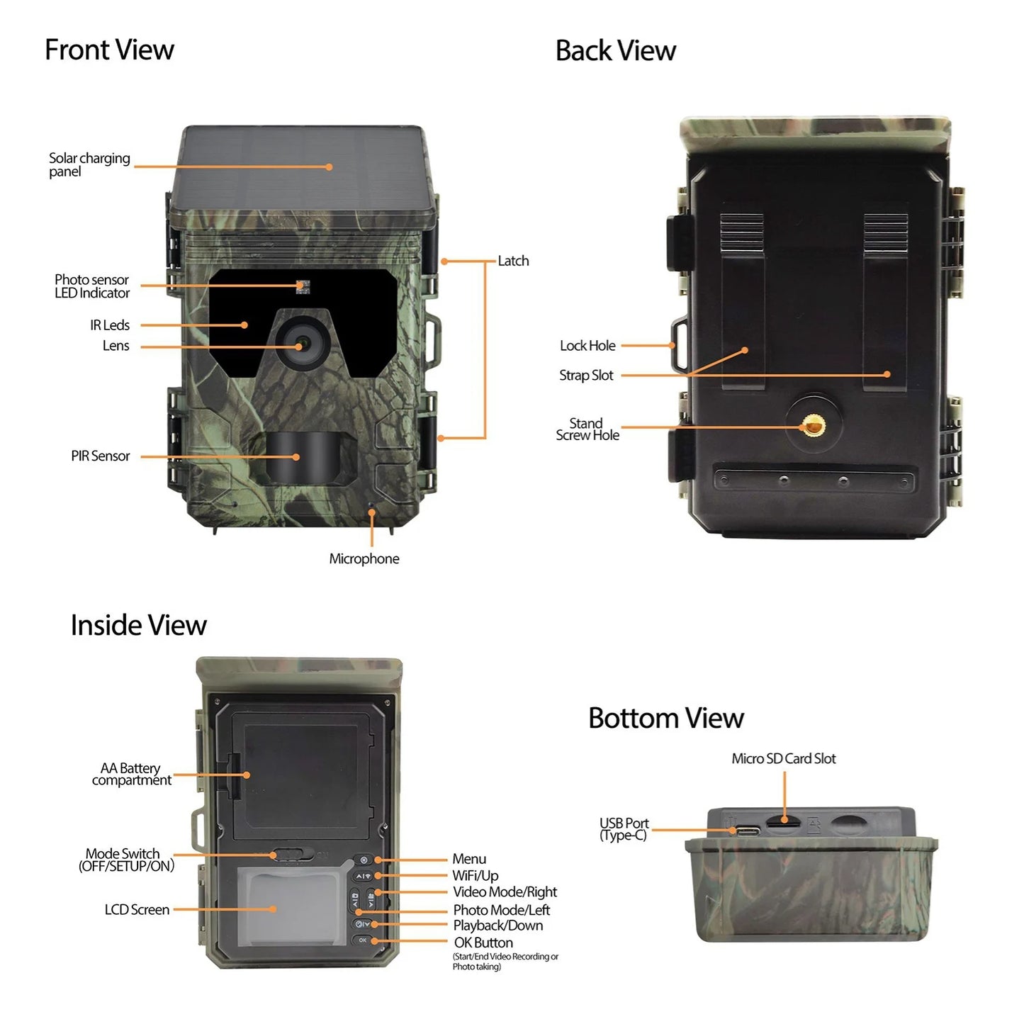 Solar Powered Night Vision Trail Camera 50MP 4K Videos Fast Trigger Time Ideal for Wildlife Monitoring and Hunting