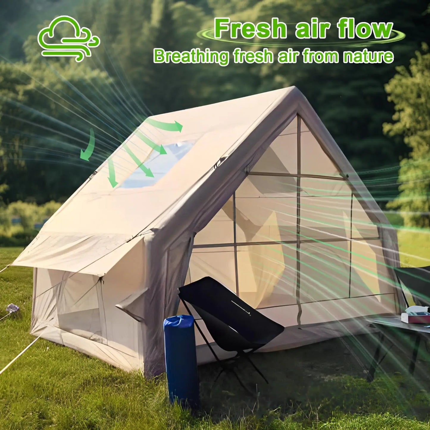 Large Inflatable Tent 67.8 Square Feet Inflatable Camping Tent for 4 to 6 People Four Season Glamping Tent Waterproof