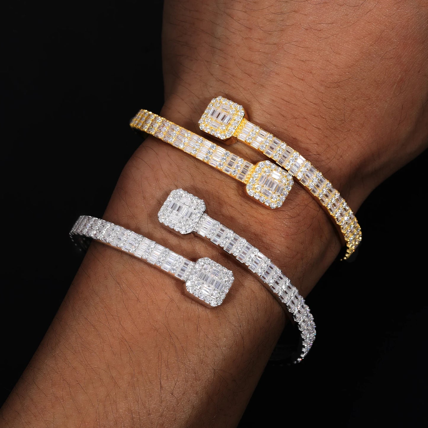 Moissanite Iced Out Baguette Bracelet Unisex 925 Sterling Silver Hip Hop Jewelry