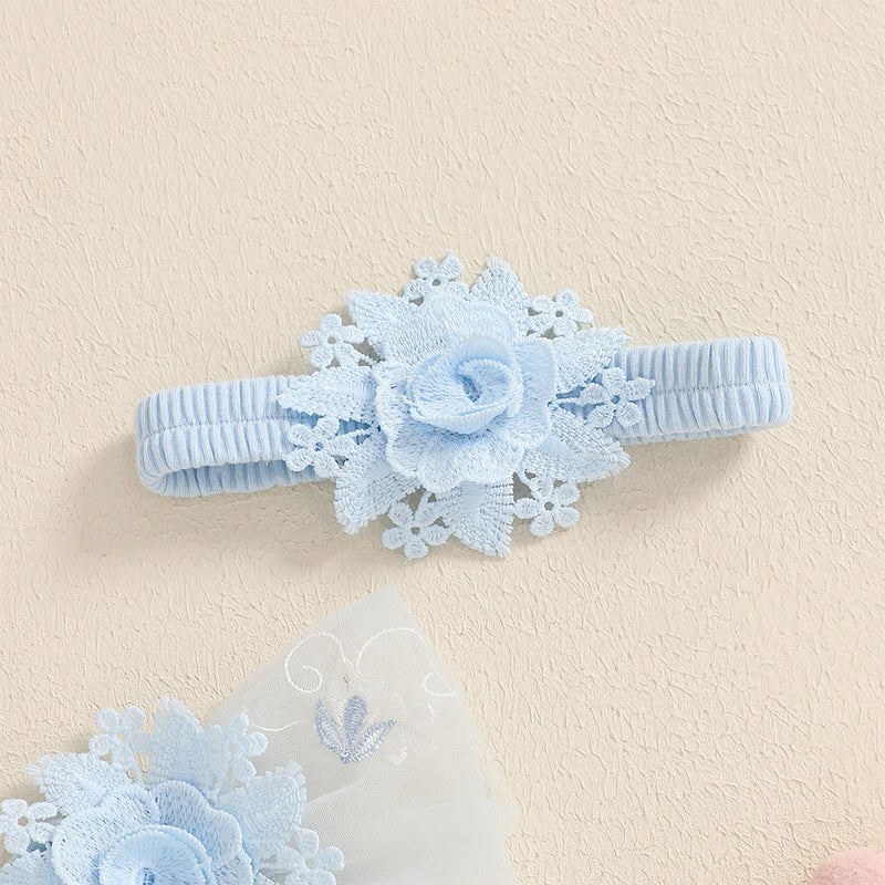 Infant Girls Floral Romper Embroidered Mesh Skirt Headband