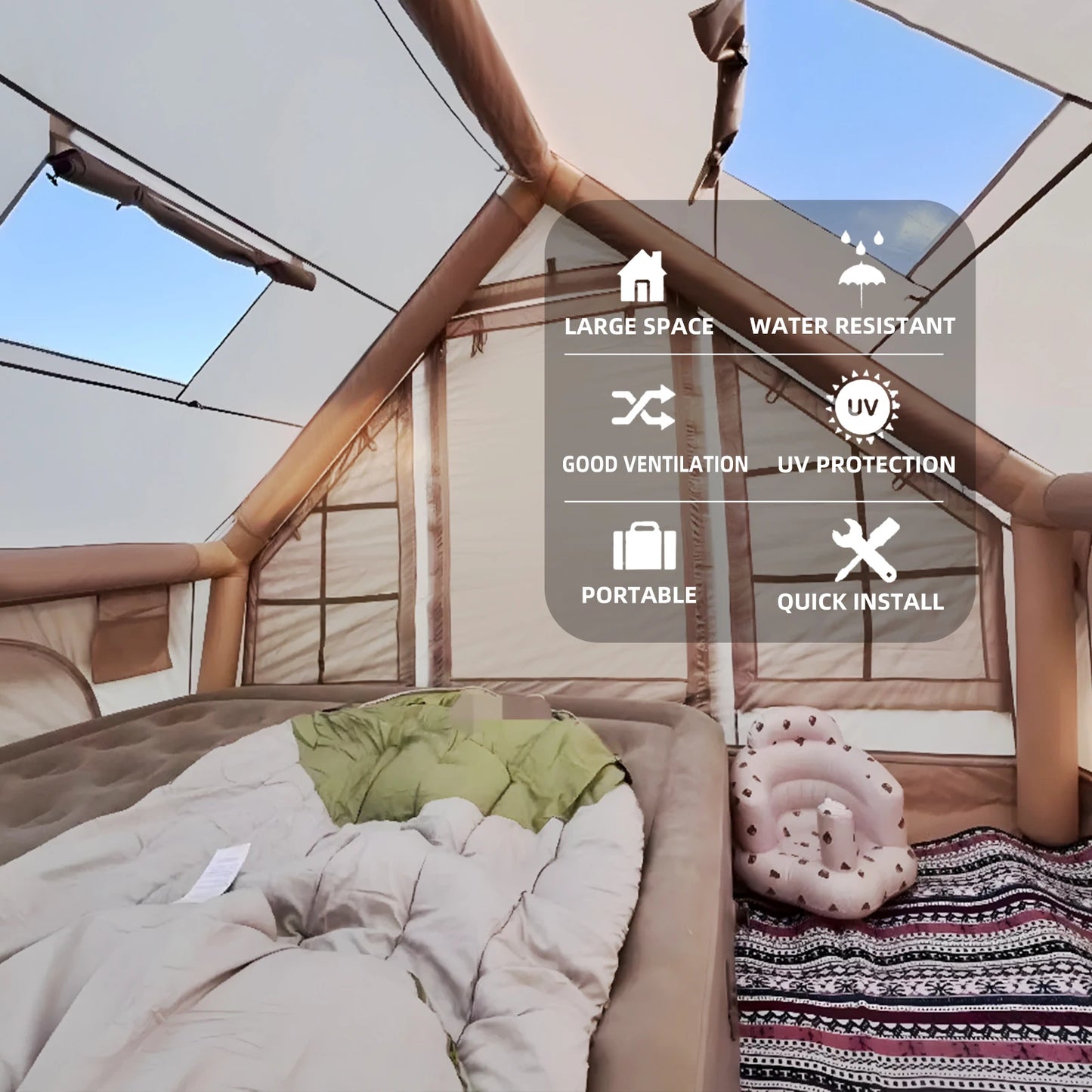 Large Inflatable Camping Tent with Hand Pump Easy Setup Portable Design for 8 Plus Users