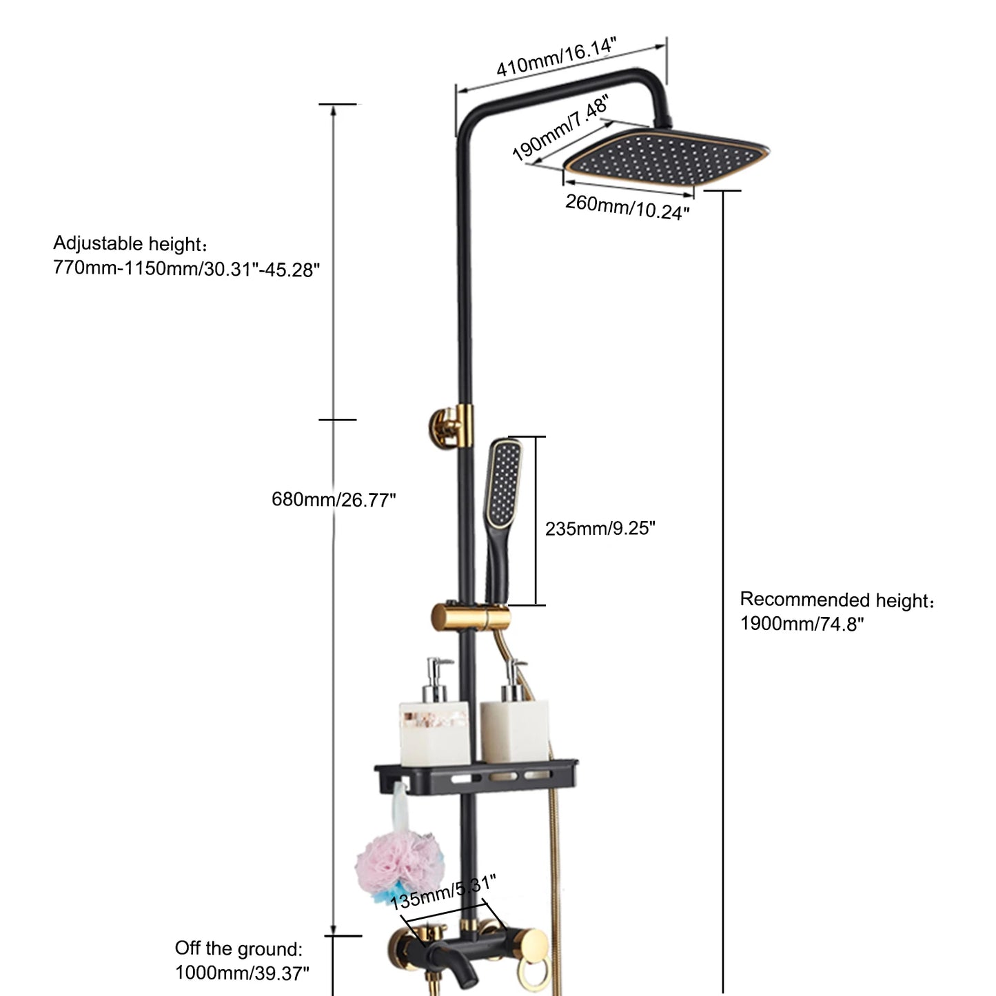 Black Shower Set Faucet Rainwater Manual System High Quality Pure Lead Free Copper Material Good Water Saving Performance