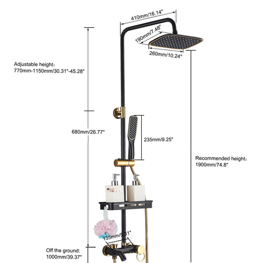Black Shower Set Faucet Rainwater Manual System High Quality Pure Lead Free Copper Material Good Water Saving Performance
