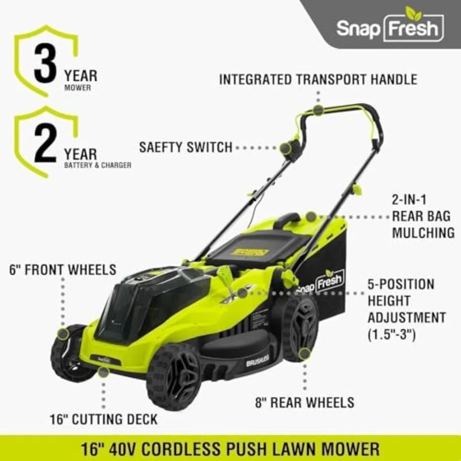 SHXI 40V Cordless Electric Lawn Mower With Dual 4.0Ah Batteries And Fast Charger