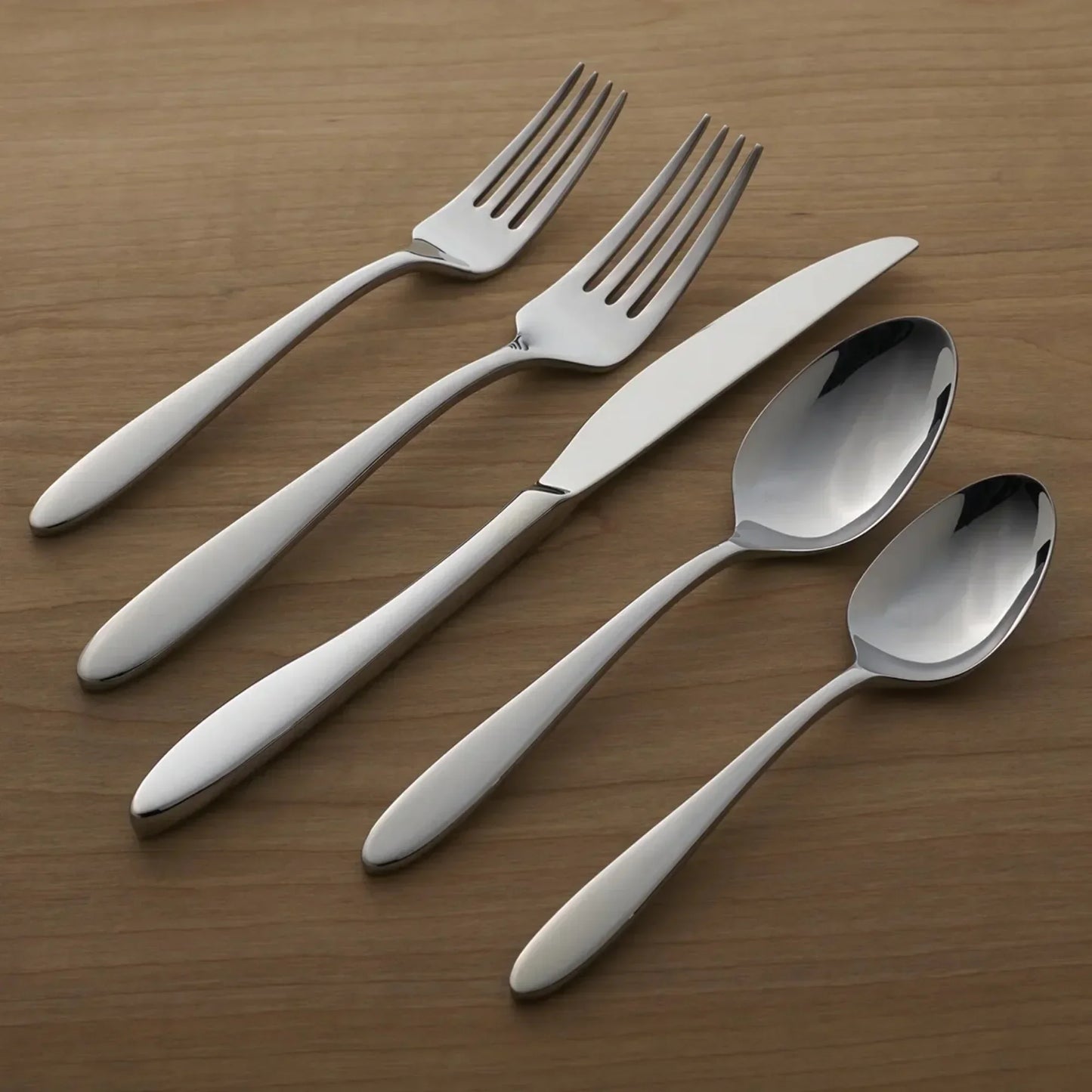 Stainless Steel Silverware Set For 4 With Wood Tray 20 Piece Dishwasher Safe