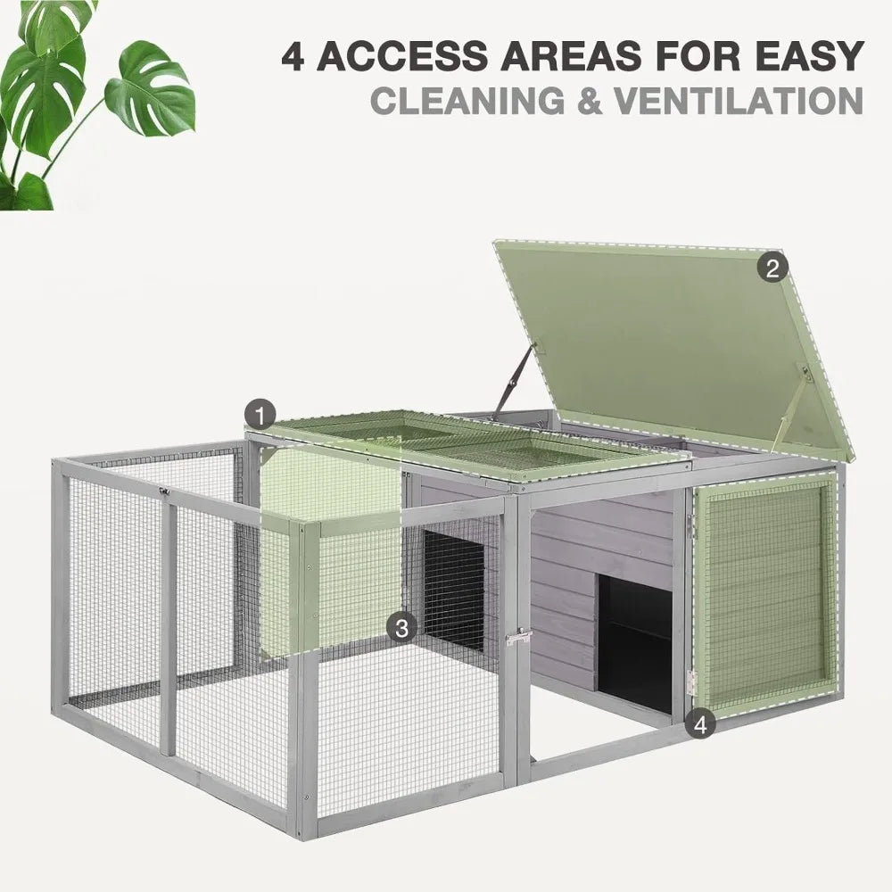 Large Wooden Chicken Coop and Rabbit Hutch Indoor Outdoor with Two Living Houses and PVC Layer for Chickens Ducks and Farm Animals