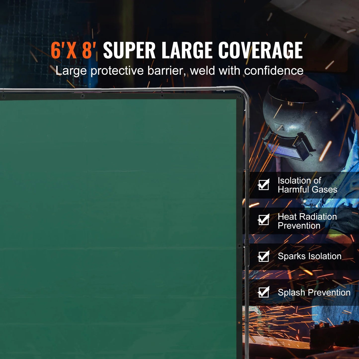 SucceBuy Welding Curtain Screen w/ Frame Flame-Resistant Vinyl Welding Protection Screen 4 Swivel Wheels for Workshop/Industrial