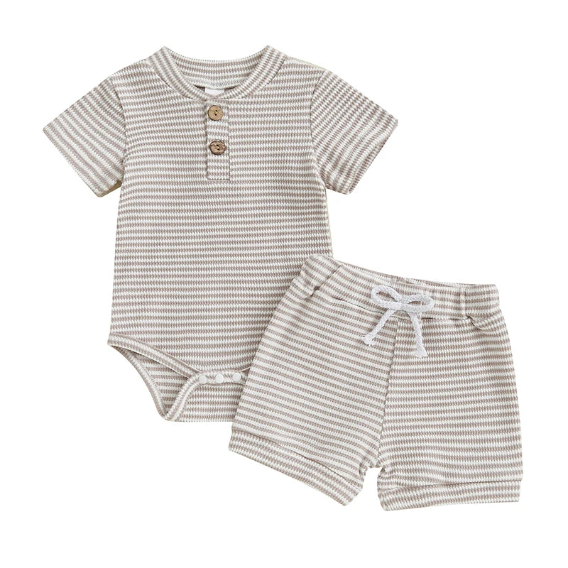 Toddler Boy Striped Shirt And Shorts Set V Neck Elastic