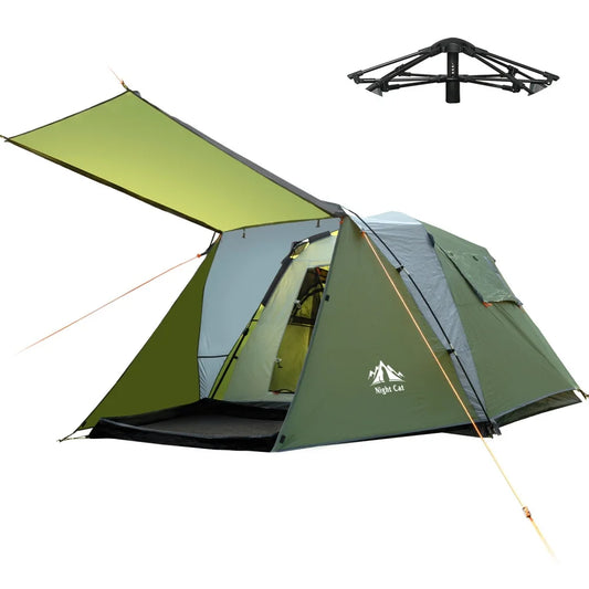 Night Cat Cabin Tent with Vestibule: 2-4 Persons Pop Up Camping Tent Double Layers Easy Quick Setup Waterproof  Instant Set Up Tent