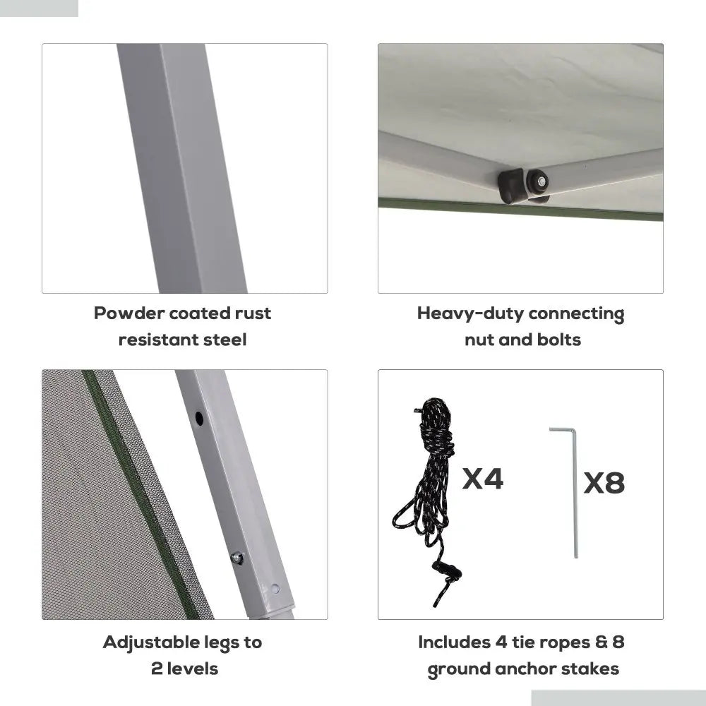 Instant Pop Up Slant Leg Canopy Tent Green Netting Height Adjustable Sun Shelter with Carry Bag for Outdoor Garden Patio Parties