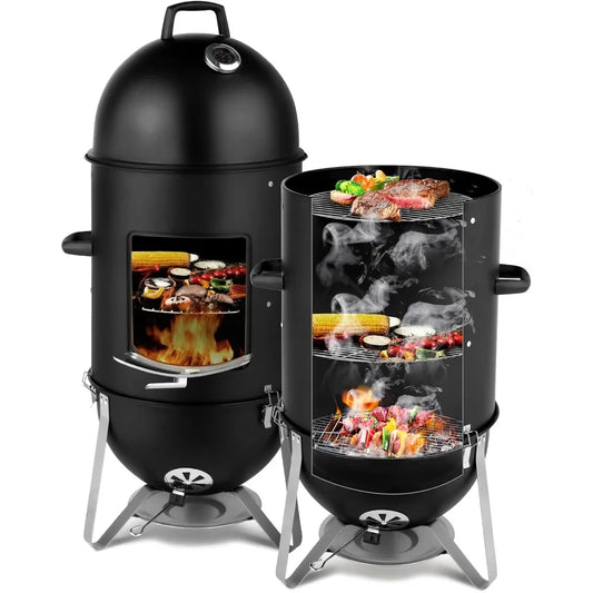19 Inch Charcoal Smoker, 3-in-1 Vertical Bullet Smoker, Heavy Duty Meat Smokers Grill with Built-In Thermometer, Air Vent, And 2