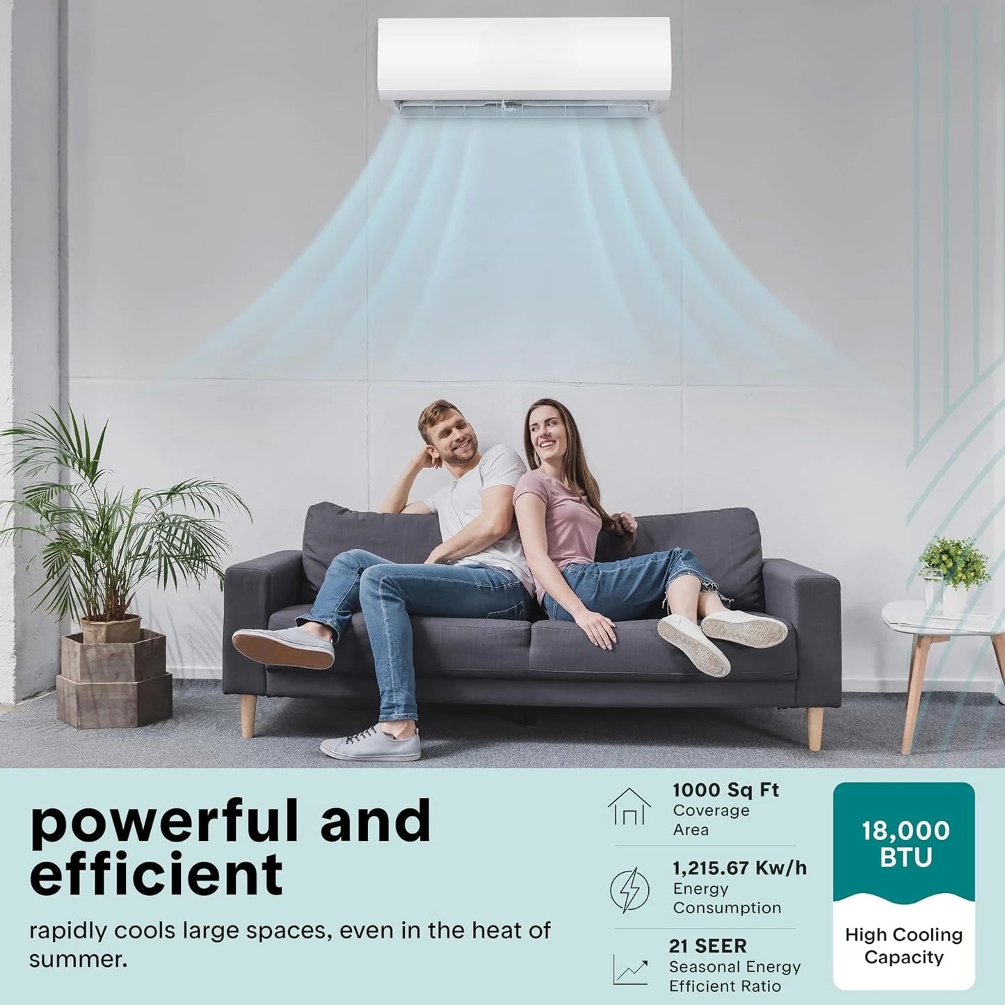 18000 BTU Mini Split AC & Heater, Wall-Mounted Indoor Outdoor Units with WiFi & Install Kit for Home Office Bedroom, Custom