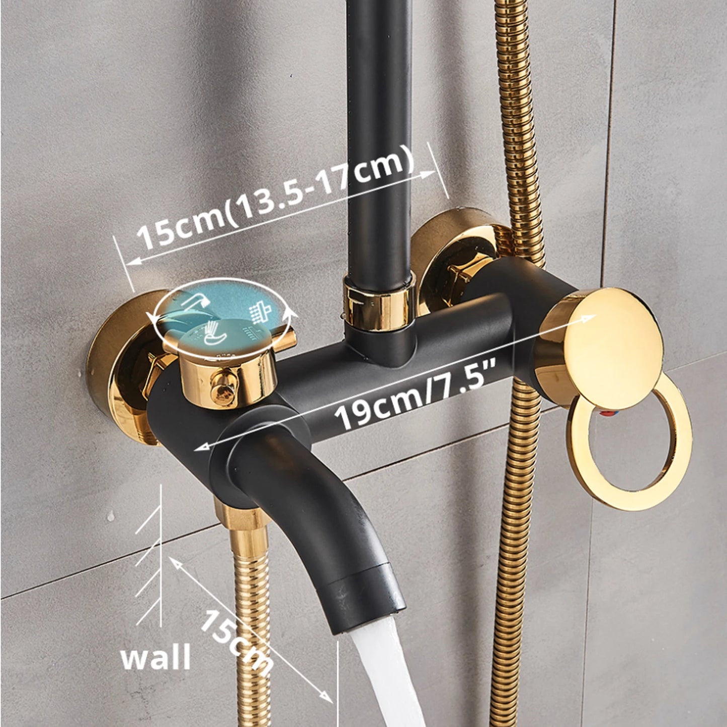 Black Shower Set Faucet Rainwater Manual System High Quality Pure Lead Free Copper Material Good Water Saving Performance