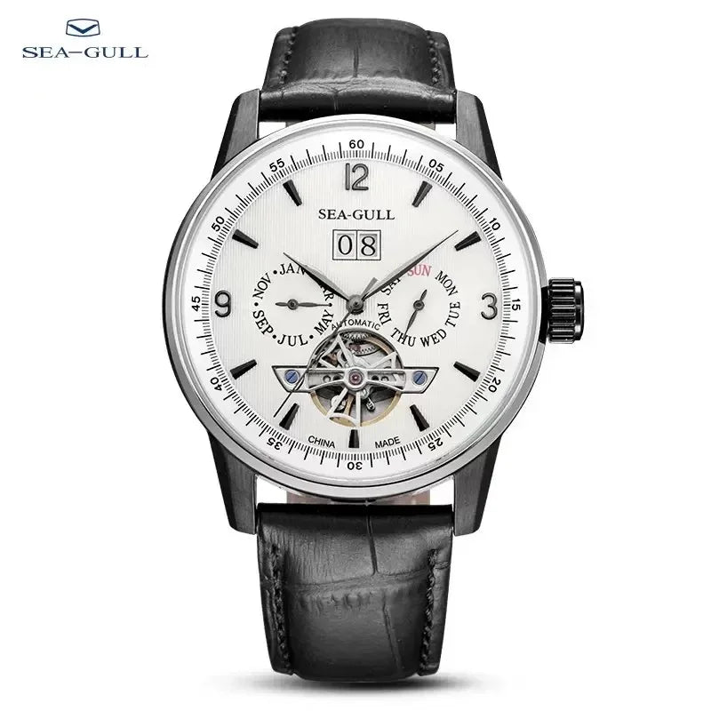 Sea Gull Men Automatic Watch Flywheel Mechanical Calendar Week Month Waterproof