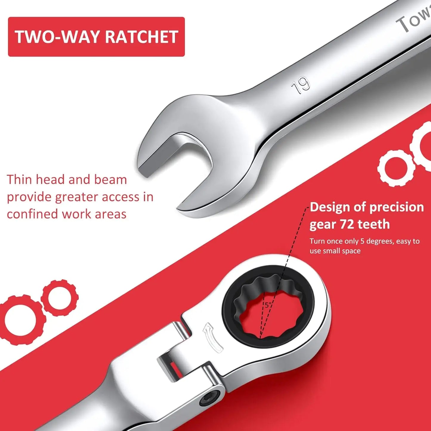 12 Piece Ratcheting Flex Head Wrench Set 8 To 19mm 72T Crv