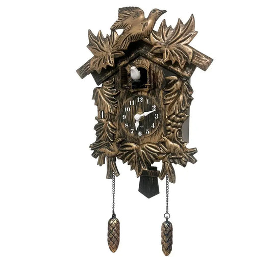 Brown Vintage Cuckoo Clock With Winged Bird Chiming Battery Operated Wall Decor