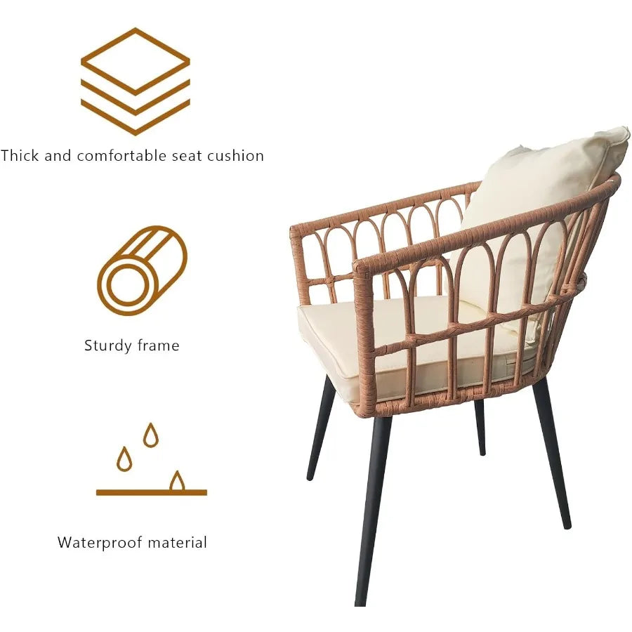 3 Piece Patio Bistro Set Outdoor Rattan With Glass Table