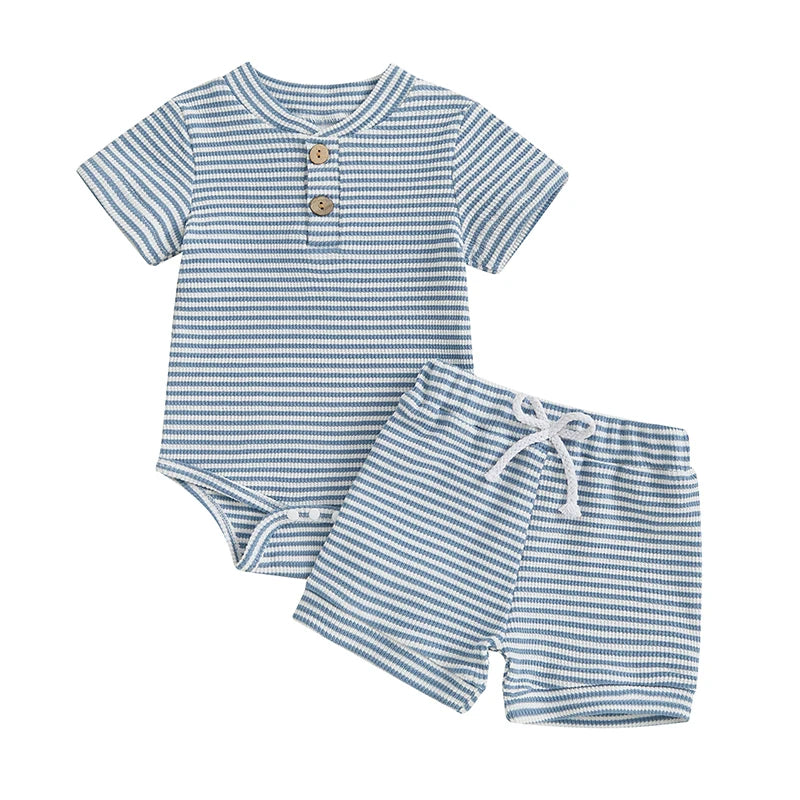 Toddler Boy Striped Shirt And Shorts Set V Neck Elastic