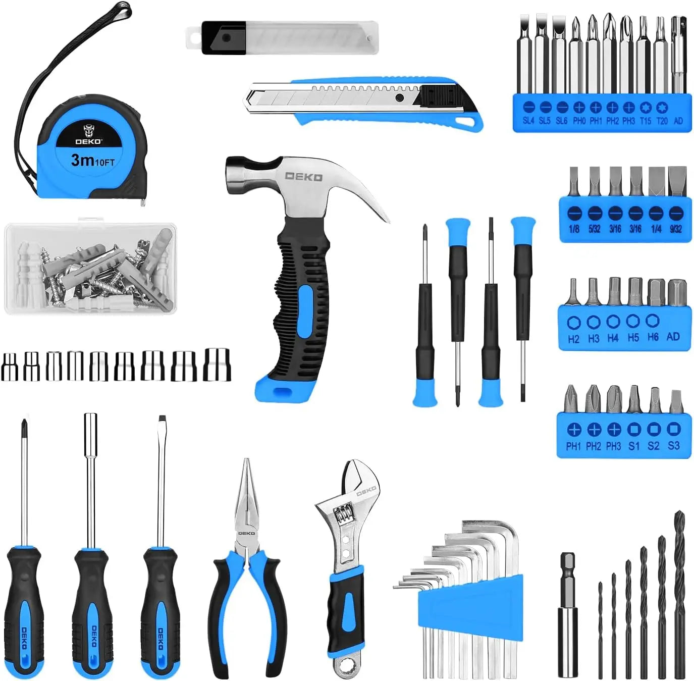 Deko Drill Set 126 Piece Tool Kit with 8V Blue Cordless Drill and Hand Tools for Women