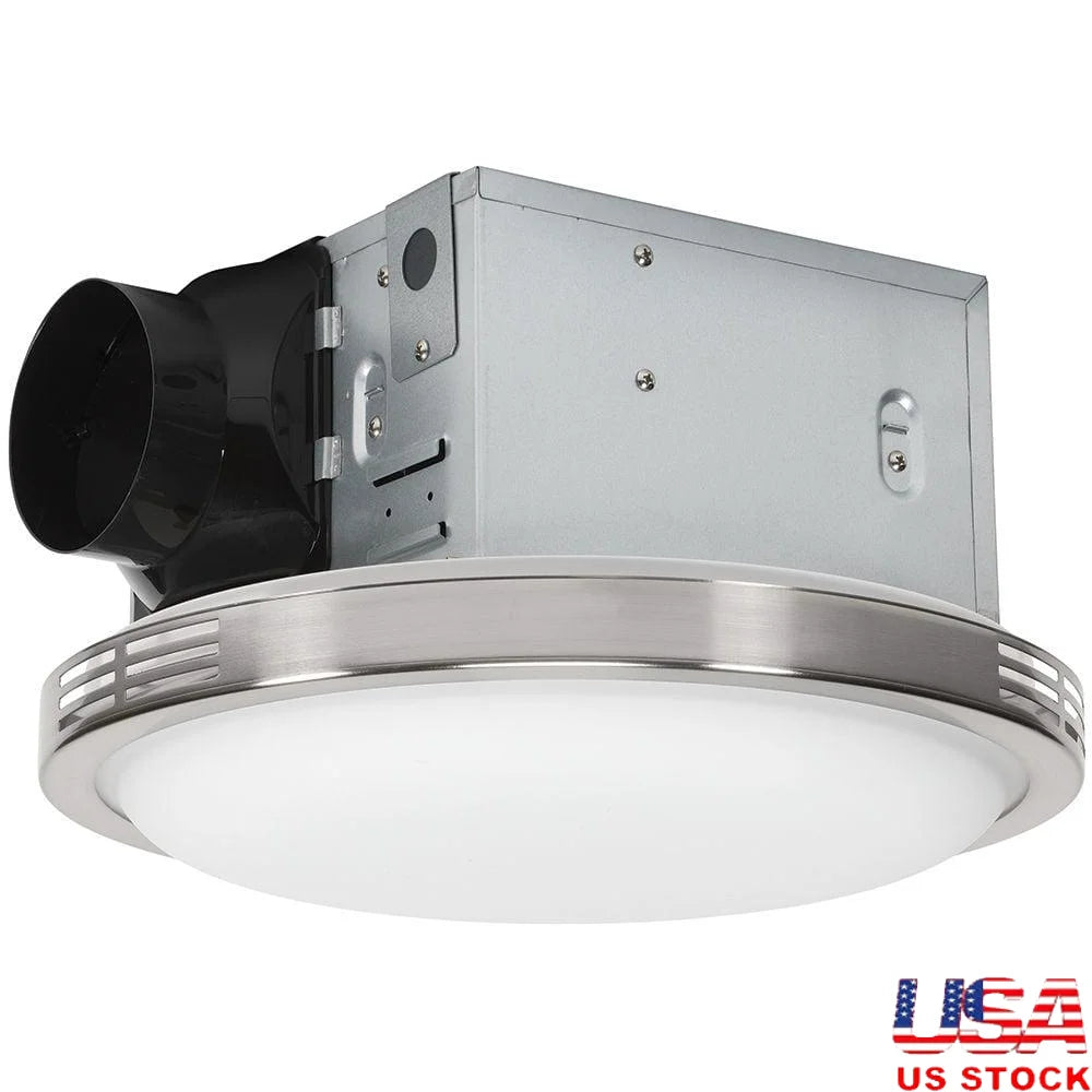 100 CFM Bathroom Ventilation Fan Exhaust with Integrated LED Light Brushed Nickel Trim Quick Connect Installation Moisture Control