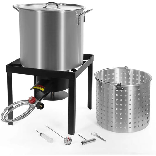 64 Quart Aluminum Deep Fryer With High Pressure Burner For Outdoor Cooking