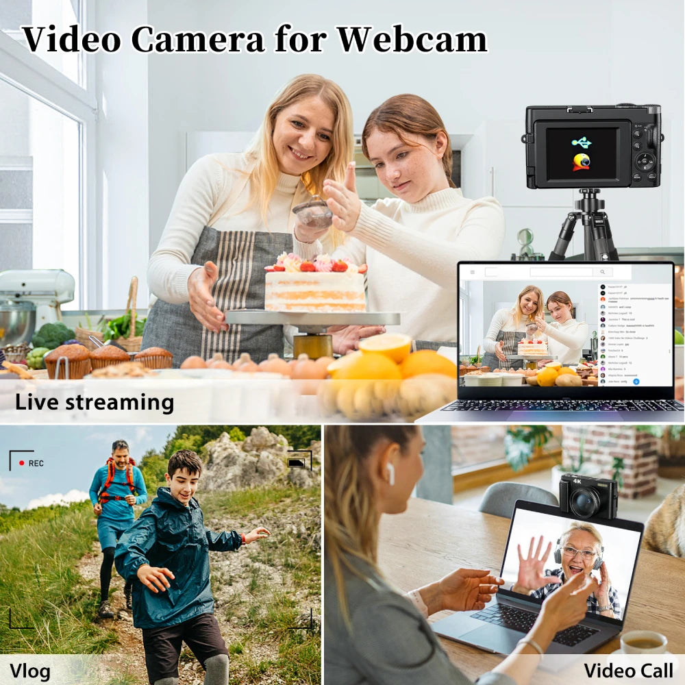 Zostuic 4K Digital Camera Autofocus 48MP Vlogging Camera with 3 Inch 180 Degree Flip Screen 16X Digital Zoom