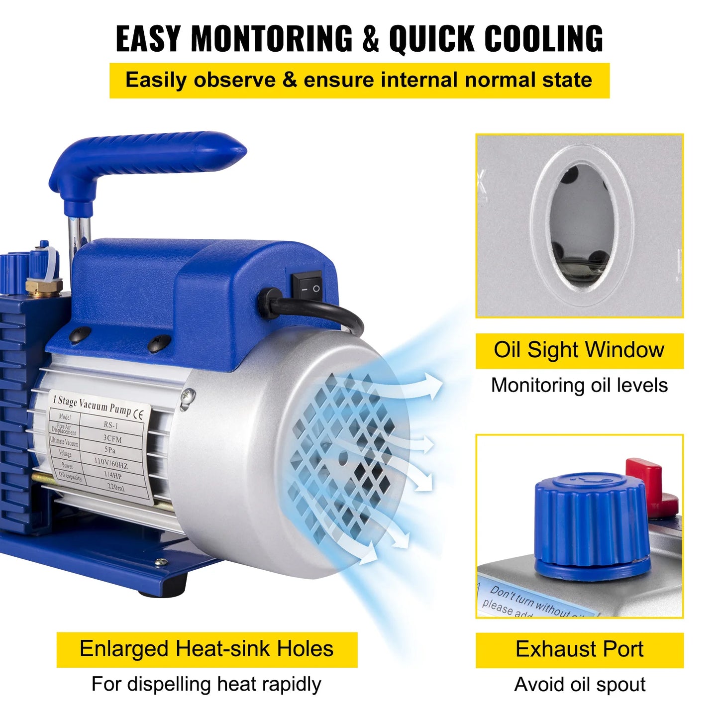 SucceBuy 3CFM 1 4HP Single Stage Vacuum Pump For HVAC R134a R12 R22 R410a Kit