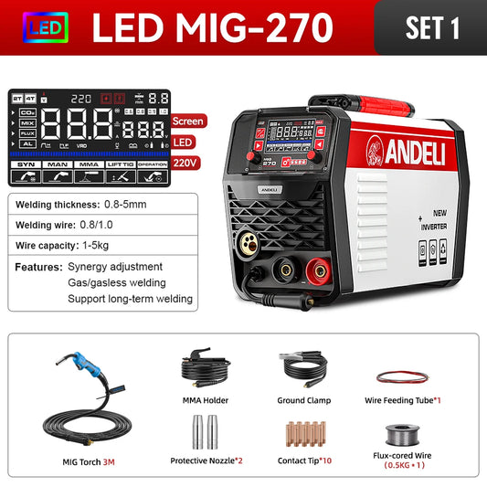 Andeli 200A Semi Automatic Welding Machine MIG TIG MMA Inverter Welder Spool Gun Compatible