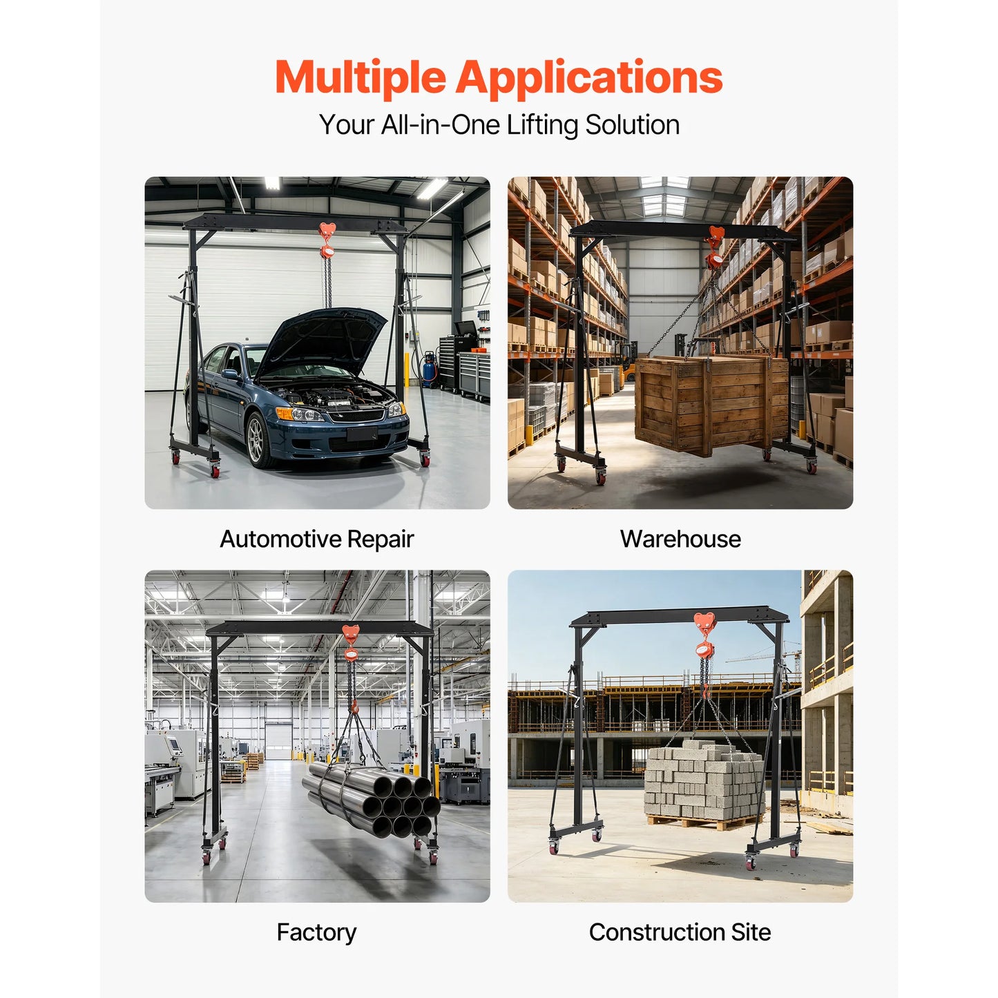SucceBuy 2200/4400 lbs Adjustable Gantry Crane Portable Shop Lift Hoist with Height Adjustable & Locking Wheels for Factory