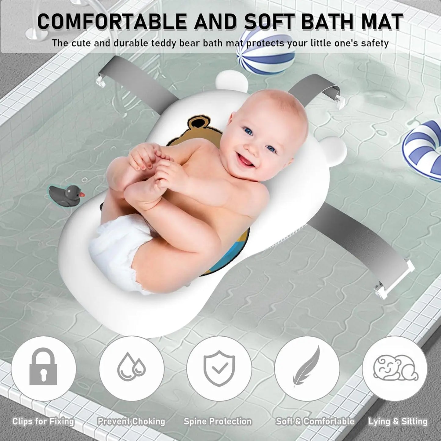 Baby Bathtub with Real Time Temperature Display Non Slip Foldable Tub and Cushion Support for Shower